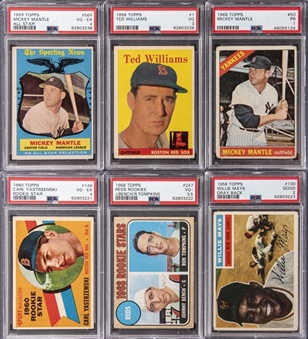 1956-68 Topps Hall of Fame & Stars PSA Graded Card Collection (6) Featuring Mickey Mantle, Willie Mays, Ted Williams & More!